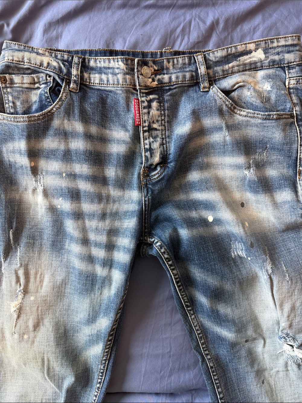 DSQUARED Distressed Slim Straight Men’s Jeans With Paint Detail